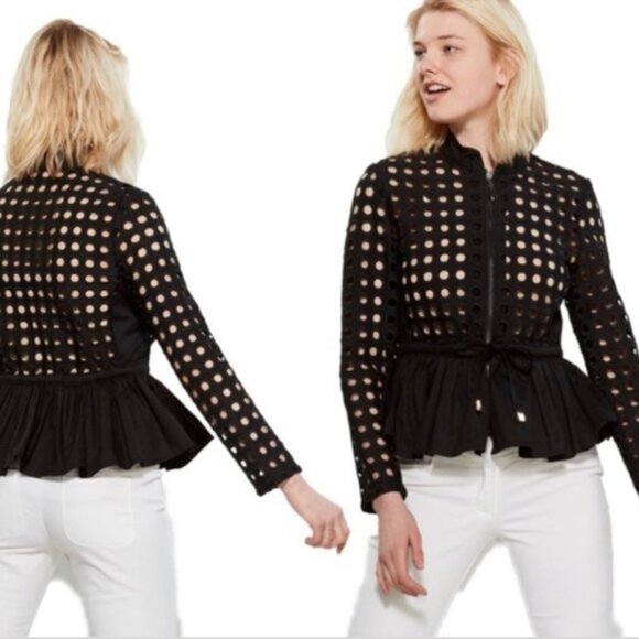 Gracia Jackets & Blazers - Gracia Peplum cutout eyelet circle peplum tie waist jacket